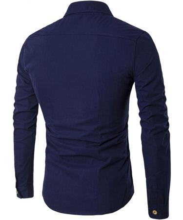 Men's Navy Double Breasted Button Up Short Sleeve Dress Shirt | Slim Fit Business Wedding Blouse - Buy Online on GoSupps.com