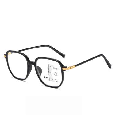 Fashion Multifocus Large Square Frame Reading Glasses Blue Light Blocking Readers Anti Glare Glasses for Unisex(Couleur:Gold Grandeur:2.0x)