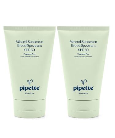 Pipette Mineral Sunscreen - SPF 50 Broad Spectrum Baby Sunblock with Non-Nano Zinc, UVB/UVA Non-Toxic Sun Protection for Kids & Sensitive Skin, 4fl oz (2 pack) 4 Fl Oz (Pack of 2)