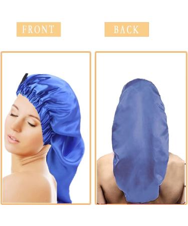Ladaypoa Long Satin Hair Hood - 2 Pieces Women's Extra Large Silky Sleeping Cap - Black & Blue | Ideal for Hair Protection & Overnight Comfort - Buy Online on GoSupps.com