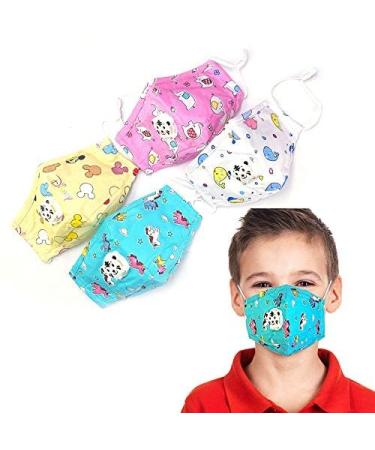 Kids Children Premium Cotton Reusable Washable Mask with Breather Valve & Filter Pocket (Set (4 Colors))