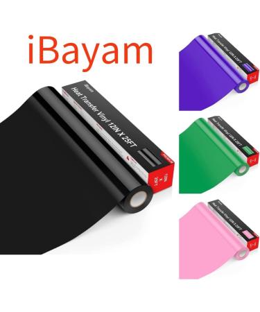 iBayam PU Heat Transfer Vinyl - 12x25ft Black Iron on Vinyl for Cricut & Silhouette - Easy to Cut & Weed HTV Vinyl for T-Shirt Design - Buy Online on GoSupps.com