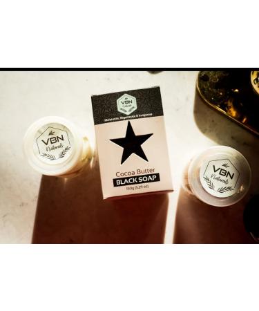 VBN Naturals Premium Organic Cocoa Butter African Black Soap - 150g (5.29 oz) for Face & Body - Dry Skin, Acne, Burns, Scars, Rashes - Fair Trade from Ghana - Buy Online on GoSupps.com