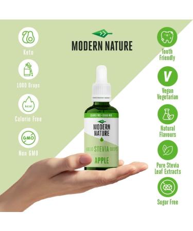 Modern Nature Apple Flavour Drops - Liquid Stevia Sweetener - Zero Calorie Sugar-Free Water Flavoring for Protein Powder, Yogurt, Tea - 50ml - Buy Online on GoSupps.com