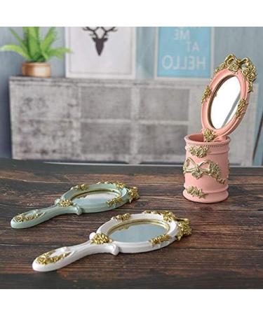 Rafstya Cute Vintage Hand Mirrors Makeup Vanity Mirror Handheld Cosmetic Mirror with Handle for Gifts Pink - Buy Online on GoSupps.com