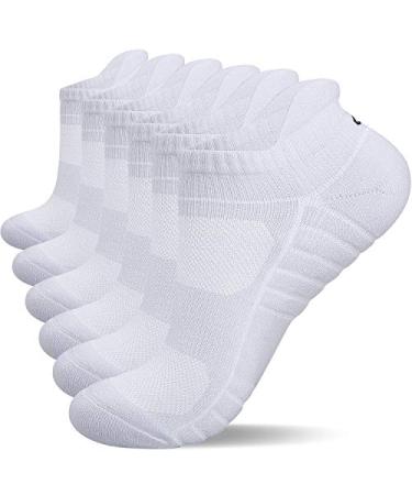 Lapulas Athletic Running Ankle Socks, Low Cut Cushioned Anti-Blister Tab Sports Socks Men Women 6Pairs White Medium