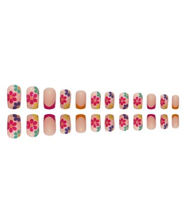 VOTACOS Short Square Nude Daisy False Press On Nails - Glossy Stick On Nails for Women - Buy Online on GoSupps.com