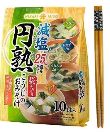 Hikari Organic Instant Miso soup with Malted rice KOJI - 10 meals set of 4 tastes - Healthful Reduced-salt Miso soup with Chopsticks