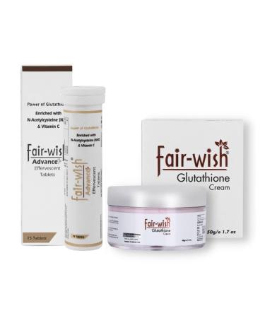 Advance Plus L Glutathione with N-Acetylcysteine Effervescent Tablets and Fair Wish Glutathione Cream for Glowing & Fair Skin