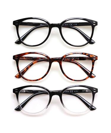 3 Pack Reading Glasses Spring Hinge Stylish Readers Black/Tortoise for Men and Women 3 Mix 2.0 x