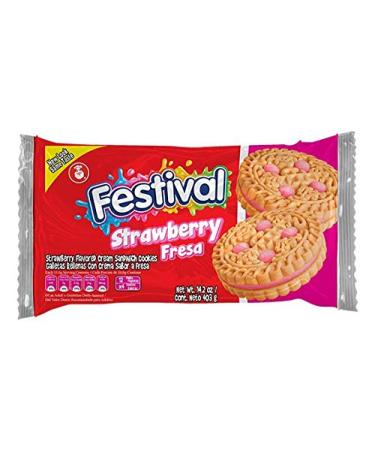 Festival Strawberry Cookies | Cream Strawberry Sandwich Cookies | Natural Dyes & Low Sodium | High Cream Content | 14.6 Oz (Pack of 1)