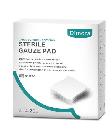 Sterile Gauze Pads, Non-Woven 6-Ply Medical Gauze Pad, 4 x 4 inches Gauze Sponges for Wound Care (20 Packs) 20 Count (Pack of 1)