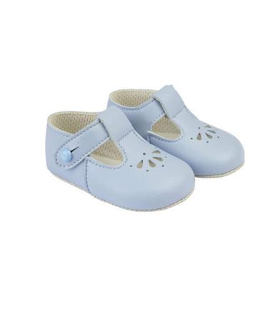 Early Days Baypods B617 T Bar with Petal Punch Pre Walker Baby Shoes Made in The Softest Faux Leather Made in England 2 UK Child Sky Blue