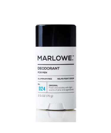 MARLOWE. No. 024 Natural Deodorant for Men 2.5oz | Aluminum Free Stick | Made with Coconut Oil, Shea Butter, Jojoba | Only No-Nonsense Ingredients that Work Best | Fresh & Woodsy Scent