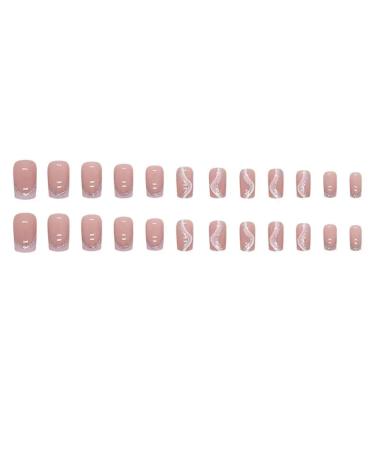 24 Pieces Short French Stripes Artificial Nails With 1 Gel And 1 Nail File For Women Friends Party Decoration Manicure