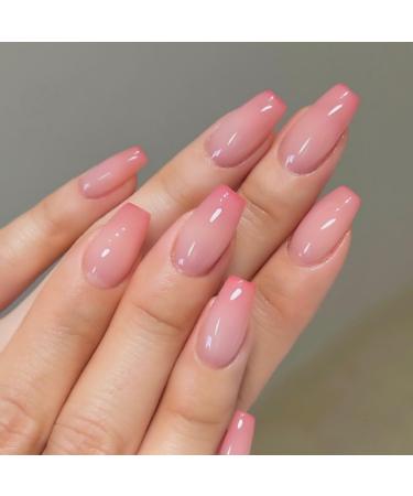 Justotry 24 pieces light pink coffin nails to stick on medium gradient white press on nails ballerina artificial nails fake nails for nail art acrylic french fingernails for gluing for women pink & coffee - Buy Online on GoSupps.com