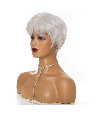Ladies White Short Fluffy Curly Layered Old Women Wig - Heat Resistant Full Wig with Short Layered Bangs - Nature Hair (2 White) - Buy Online on GoSupps.com