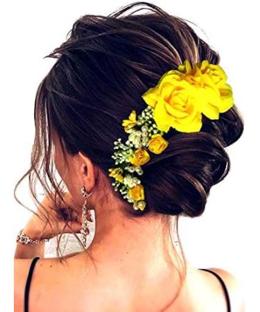 SHREEMEE Women's Hair Pins Clips Hair Buns HairStyles Artificial Flowers Accessories For Weddings Yellow - Buy Online on GoSupps.com
