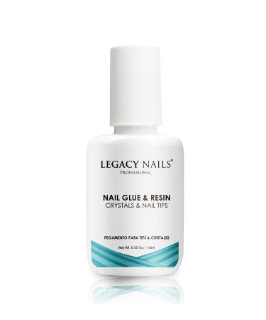 Legacy Nails Nail Glue & Resin 0.5oz Brush-on  Water-Resistant Adhesive  Bonding Quickly and Easily Nails Tips  Repairs  Crystals  and Decoration  Great Strength and Durability.