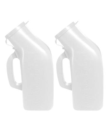 Thick Firm Male Urinal Urine Bottle with Lid for Child Boy Old Man 1200 ML (White) Pack of 2 Happy