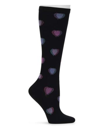 Nurse Mates Women's 12-14 mmHg Wide Calf Compression Trouser Sock (Heart Fusion)