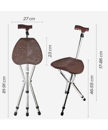 Adjustable Crutches Folding Seat Cane Disability Medical Aid Three Legged Seat Stick Height Adjustable Brown Everything is fine - Buy Online on GoSupps.com
