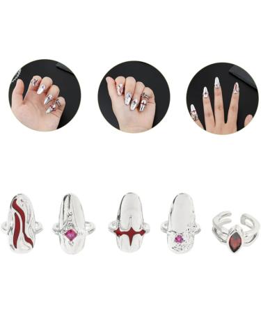 Ipetboom 1 Set Nail Ring Nail Decorations Womans Rings Red Suits Red Jewelry Jewels for Nails Ring for Women Finger Rings Women Ring Nail Jewels Girl Miss Zinc Alloy White - Buy Online on GoSupps.com