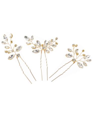 FRCOLOR 3 Pieces Bridal Wedding Hair Pins Jewellery Bridal Hair Pins Rhinestones Gold Leaf Crystal Pearl Hair Pins Vintage Wedding Hair Accessories for Women and Girls