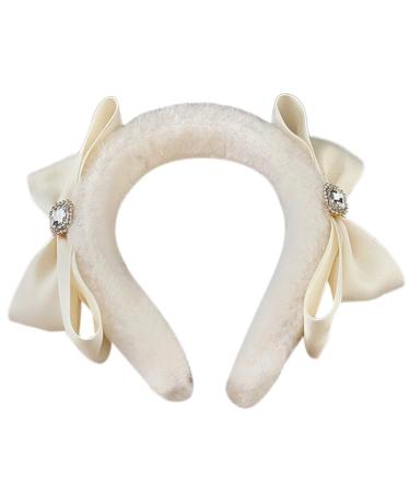 TQUXNGA Sweet Ballet Bowknot Plush Headband for Women Girls Furry Princess Hair Hoop Elegant Hair Styling Tool Beige
