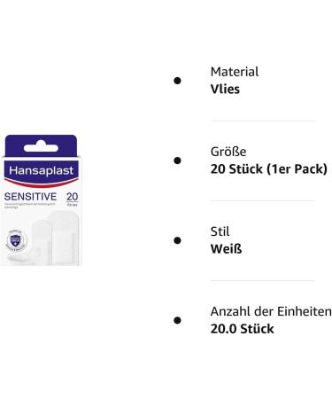 Hansaplast Sensitive Plasters - Skin-Friendly & Hypoallergenic Wound Care (20 Strips) | Bacteria Shield & Safe Adhesive | Painless Healing - Buy Online on GoSupps.com