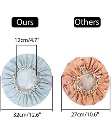 G2PLUS 32CM Large Shower Caps 2PCS Reusable Bath Caps for Women | Elastic Shower Hats for Long Hair | Double Layers Bath Hats for Adults | Pink and Blue - Buy Online on GoSupps.com