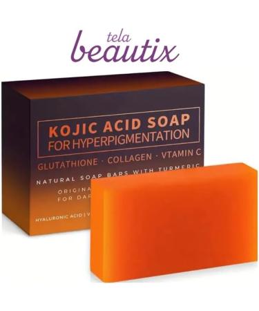  Telabeautix 3 Pack Kojic Acid Soap for Hyperpigmentation Glutathione Collagen Vitamin C with Turmeric - Buy Online on GoSupps.com