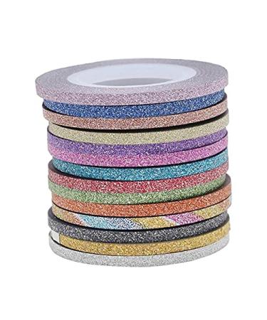 14 Rolls Glitter Nail Art Striping Tape Lines Width 1/2/3mm-Striping Tape for Nail Art-Nail Striping Tape Foil-Nail Striping Tape Thick-Nail Striping Tape with Dispenser-Self-Adhesive DIY Nail Art Tape Width: 1mm