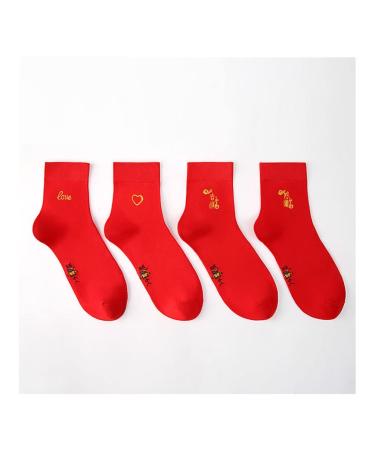 Chinese New Year Red Socks Fashion Men's Cotton Socks with Embroidery Pattern 2022 Chinese New Year Zodiac Good Luck Socks (Color : RED-3 Size : 39-44) 39-44 Red-3