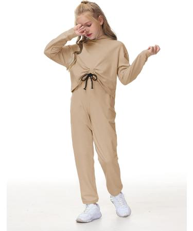 Leyay Girl's Khaki Cropped Hoodie and Sweatpants Set - Size 6-7 Years - Buy Online on GoSupps.com