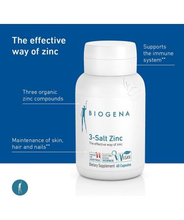 Biogena 3-Salt Zinc - 60 Capsules for Immune Support | Vegan Formula with Zinc Picolinate, Bisglycinate, and Malate for Optimal Absorption - Buy Online on GoSupps.com