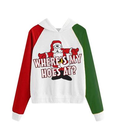 Bigfanshu Woman Code Fashion Christmas Sweater Print Hooded Round Collar Long Sleeves Tops