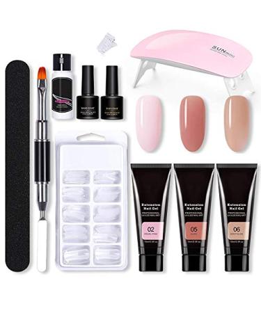 Kangmeile Nail Gel Set Nails Polygel Nail Kit with 3 Colour Extension Glue Polygel Set Nail Extension Gel Set Starter Set Gel Polish Starter Kit Nail Design Polygel Set with UV Lamp(B)