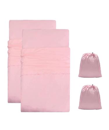 LUCKIN STAR 2PCS Rose Pink Travel Sheet Sleep Sack Adult, Self Tanning Bed Sheet Protector, Lightweight Sleeping Bag Liner, Travel Sleeping Bag for Hotels Camping Hiking