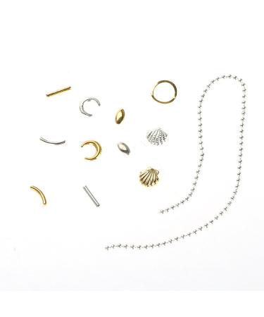 12 Grid Mixed Style Nail Art Decoration - Hollow Metal Shell Star Studs & Chain | DIY Nail Accessories - Buy Online on GoSupps.com