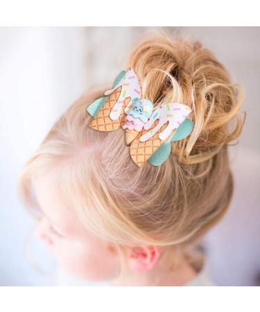 Ice Cream Hair Bows for Girls - 4 Pcs Glitter Hair Clips - Sparkly Alligator Toddler Bows for Birthday Party - Kids Hair Accessories - Buy Online on GoSupps.com