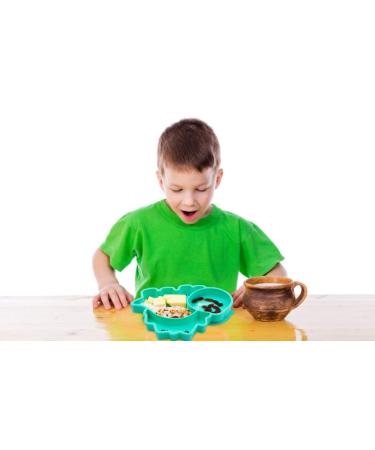 Silicone Baby Plates Divided - Non Slip Suction Toddler Plates | BPA Free, Dishwasher & Microwave Safe | Dino-Cyan - Buy Online on GoSupps.com