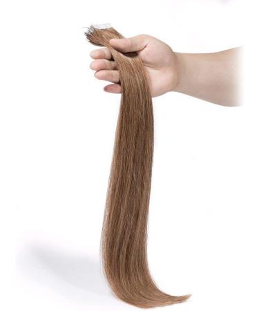 18" Tape in Hair Extensions 100% Real Human Hair Skin Weft Remy Hair Extensions 20 pieces 50g Natural Straight 06# Light Brown - Buy Online on GoSupps.com