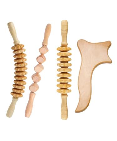 Ctwezoikmt 4pcs/set Wooden Therapy Massage Tools For Body Shaping Fascia Lymphatic Drainage Massager Body Roller Therapy