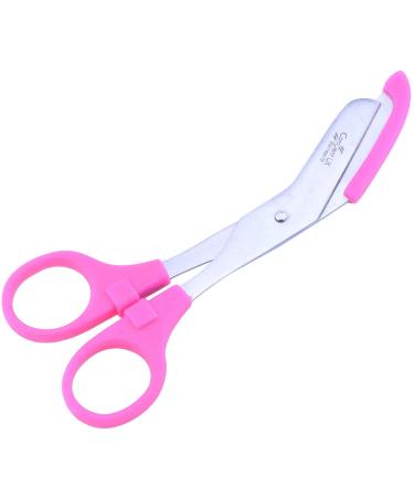 Bandage Scissors with Round Tip Perfect for Nurses Veterinary and Home Use with with Colored Safety Guard 5 -Colours (Pink)