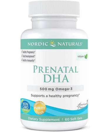 Nordic Naturals Vegan Prenatal DHA 500mg Vegan DHA from Algae Oil 60 Vegan Softgels Lab-Tested Vegetarian Soy-Free Gluten-Free Non-GMO