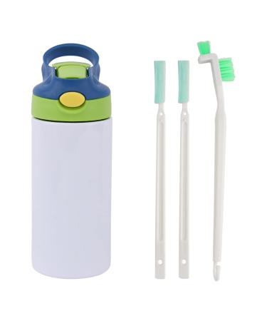 Sublimation Sippy Cup  350ML Double-wall Vacuum Insulation Sublimation Cup  Children Stainless Steel Spill Proof Bottle Tumbler for Water Milk  3 Cleaning Brush  Handle(Blue-Green)