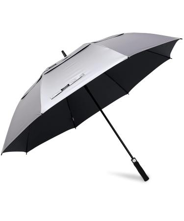 G4Free 54/62/68 Inch UV Protection Golf Umbrella Auto Open Vented Double Canopy Oversize Extra Large Windproof Sun Rain Umbrellas Silver/Black 68 inch