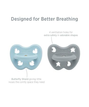 Hevea Pacifier 2-Pack - Natural Rubber Maya Blue & Thunder Grey | Eco-Friendly Star & Moon + Duck Design (3 Months+) - Buy Online on GoSupps.com