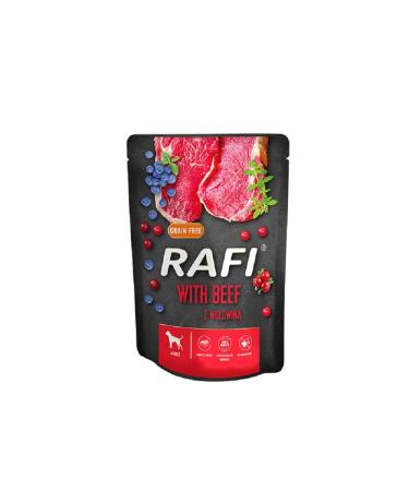 Rafi Wet dog food in a 300 g beef pouch | Wet food for adults | Complete proteins with high digestibility | Food for a shiny coat | Without